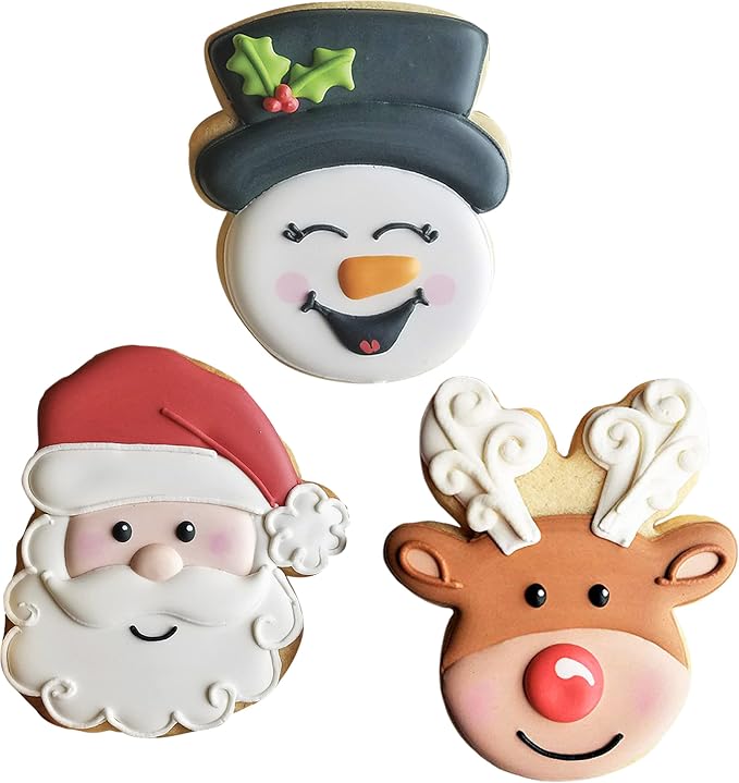 Ann Clark Faces of Christmas Cookie Cutters 3-Pc. Set (Santa, Reindeer, Snowman) Made in USA