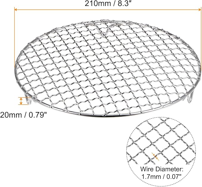 HARFINGTON Round Cooking Rack 8.3-inch 201 Stainless Steel Cross Wire Barbecue Grill Net with 20mm Legs for Cooking Baking Steaming BBQ