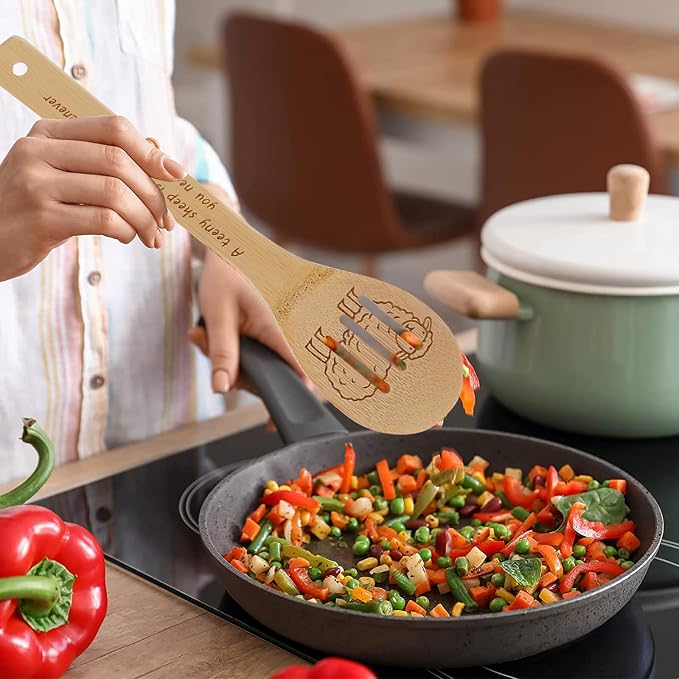 5PCS Sheep Wooden Cooking Spoons Set Bamboo Cooking Spoons | Sheep Kitchen Decor Housewarming Wedding Anniversary Thanksgiving Christmas for Mom Women Animal Lovers