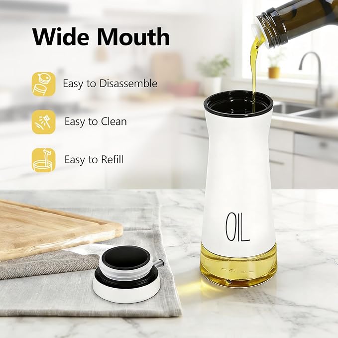 Aelga Oil And Vinegar Dispenser Set with Caddy - 2 Pack Oil Dispenser Bottles for Kitchen with No-Drip - Kitchen Decor and Accessories for Home Restaurants Weddings, Black & White