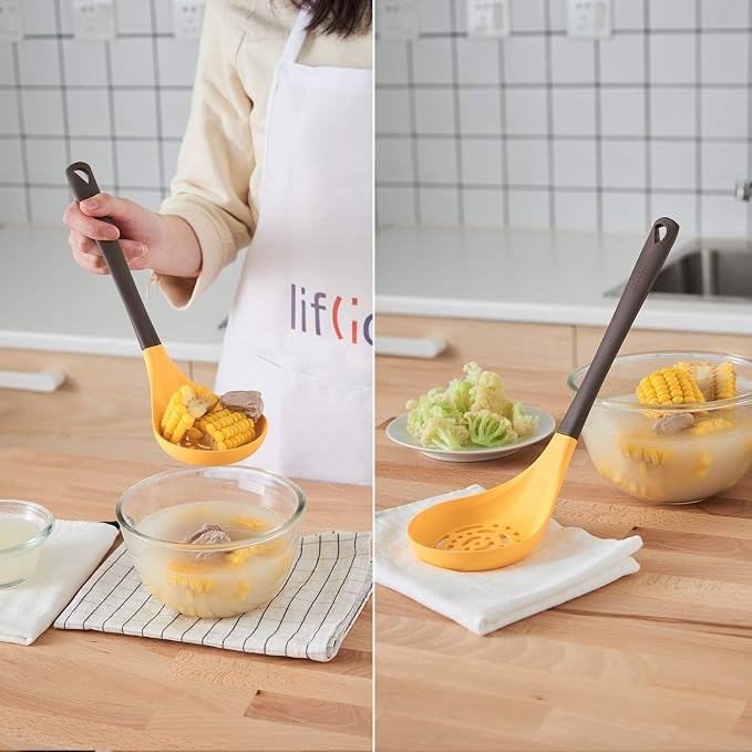 Liflicon Kitchen Premiun Silicone Skimmer Slotted Spoon Fring Spoon Strainer Slotted Spoon Ladle Skimmer Conlander Heat Resistant Up to 446 Degree Fahrenheit Best Silicone Kitchen Utensils Skimmer