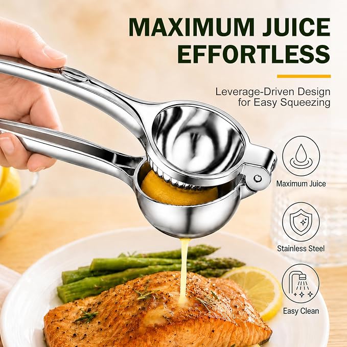 Lemon Squeezer & Zester Set, Large Bowl Stainless Steel Citrus Juicer, Heavy Duty Handheld Lime Press with Seed Filter, Lime Juicer and Citrus Grater for Cocktails, Cooking & Cheese
