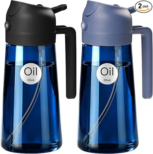 YARRAMATE 16oz/470ml Light-Blocking Dark Oil Sprayer for Cooking | 2 in1 Olive Oil Dispenser Bottle for Kitchen, Premium Blue Glass Oil Bottle, Food-Grade Oil Mister for Air Fryer (BlackNavy)