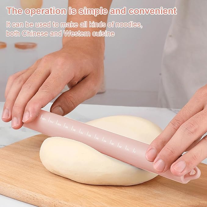 Non Stick Dough Roller Pins for Baking,Silicone Rolling Pin with Steel Core 10.39"/26.4cm (Pink)