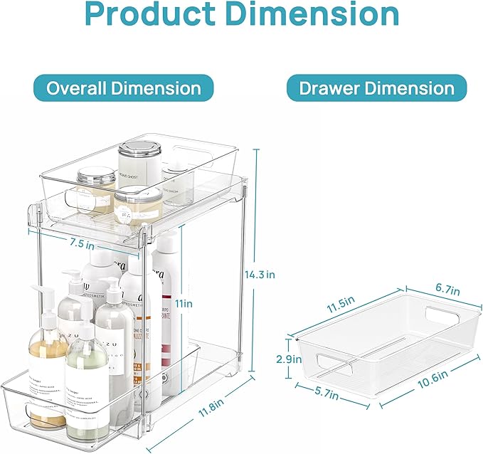 Vtopmart 4 Pack Taller Pull Out Bathroom Under Sink Organizer (S-Higher) | Slide-out drawers, Multi-purpose storage, Clear visibility, Easy Set-up