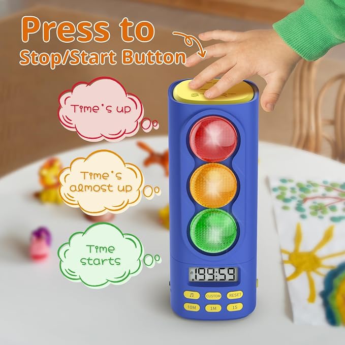 Traffic Light Visual Timer&ADHD Tool for Kids Adults Display Volume Adjustment, with 4 Ringtones for Classroom Desk Home Kitchen Game Countdown Pause Memory Function Charger Type C (Blue)