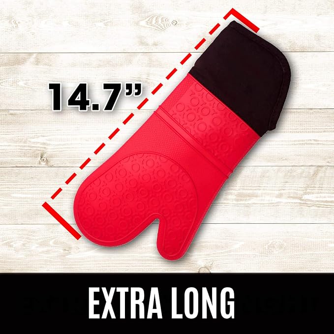 Homwe Silicone Oven Mitts and Potholders (4-Piece Sets) Heavy Duty Cooking Gloves, Kitchen Counter Safe Trivet Mats | Advanced Heat Resistant, Non-Slip Textured Grip Pot Holders(Red)