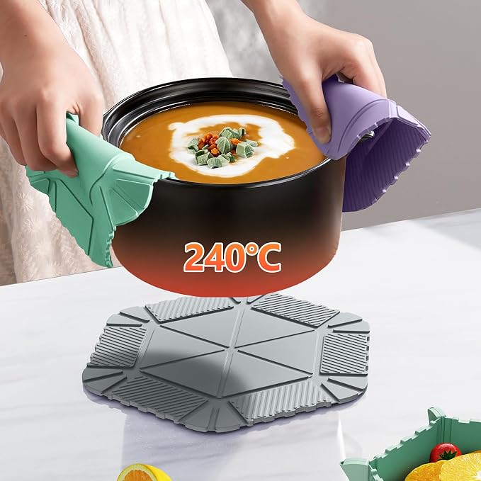 Magnetic Silicone Trivet & Pot Holder, Kitchen Heat Resistant Mat | Trivets for Hot Dishes, Hot Pots & Pans, Non-Slip Hot Pads for Countertops & Dining Table & Oven, Jar Opener & Spoon Rest