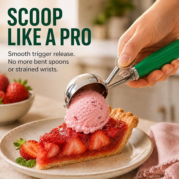 2.67 OZ Large Ice Cream Scoop, Cookie Scoop with Trigger Release & Anti-Freeze Grip, Cookie Scooper for Baking, Portion Scoop for Cookie Dough, Cupcake, Mashed Potatoes (Green - 5.2 Tbsp/ 78 ml)