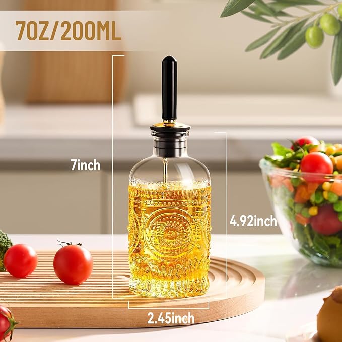 Baalaka Olive Oil Dispenser Bottle, 7 oz Glass Oil Bottle with Metal Spout | A small olive oil dispenser is an olive oil bottle, a glass oil dispenser for kitchen use and a vinegar dispenser for salads