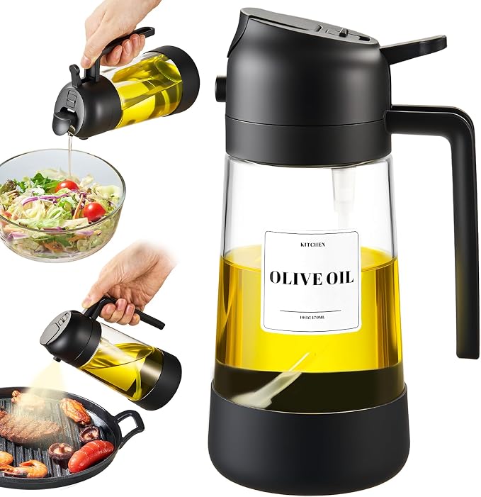 PARACITY Oil Sprayer for Cooking, 2-in-1 Dispenser Bottle, 16 oz, Black | Silicone base with spray-and-pour design for olive oil, BBQ, air fryer, kitchen, salad prep and baking; includes 1 Pack