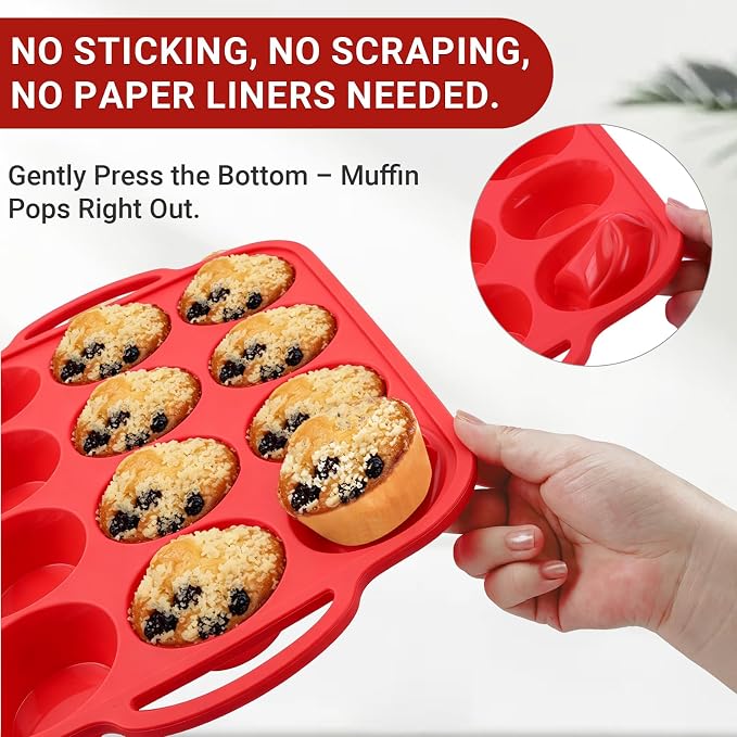 Redfly Silicone Mini Muffin Pans for Baking 24 Cup with Steel Frame Non-Stick,2Pack Small Cupcake Pan, Food Grade, Easy Release,Dishwasher Oven Freezer Microwave Safe for Muffin Tin Cake Pop Molds