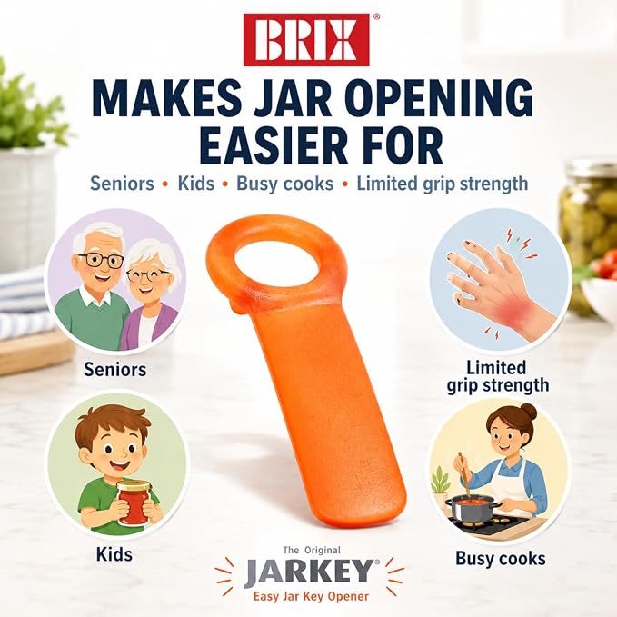 Brix Original Easy Jar Key Opener, Frosted Orange, Vacuum-Seal Release Tool For Stubborn Lids, Arthritis And Carpal Tunnel Aid