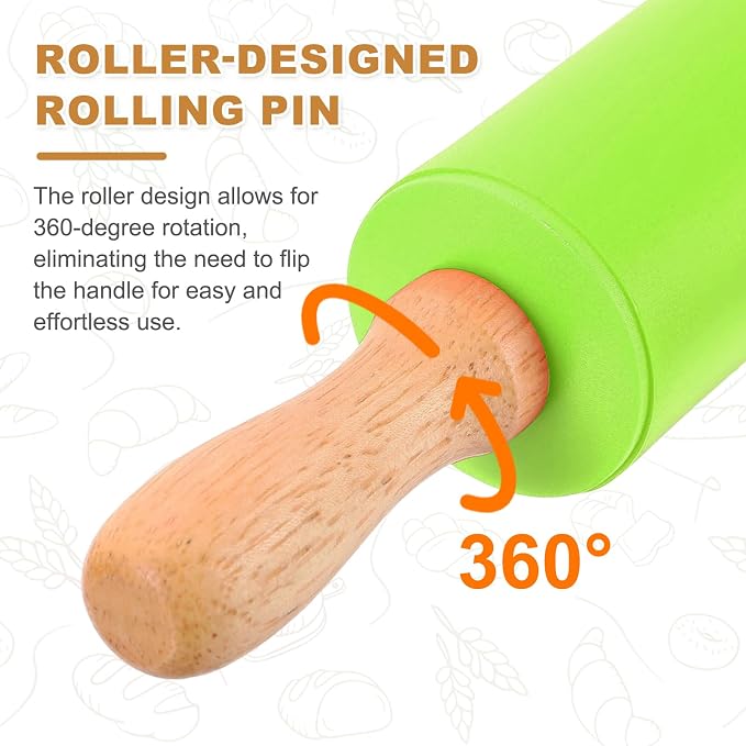 uxcell Rolling Pins for Baking, 9 Inch Silicone Non-Stick Rolling Pin Baking Roller Wooden Handle for Home Kitchen Dough Cookies Pastry, Green