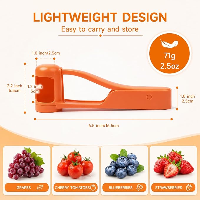 Luvan Grape Cutter for Toddlers 1-3, Grape Slicer Kitchen Gadget for Vegetable Fruit Salad Cake Decor, Stainless Steel Tomato Quarter Cutter Tool for Cherry Strawberry Blueberry - Orange