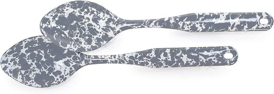 Golden Rabbit Enamelware 2-piece Spoon Set, Slotted and Regular, Grey Swirl
