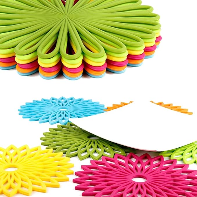 ME.FAN Silicone Trivet Mat - Kitchen Hot Pads for Pots & Dish - Insulated Teapot Trivet - Flexible, Durable, Non-Slip Large Coasters 3 Set Orange