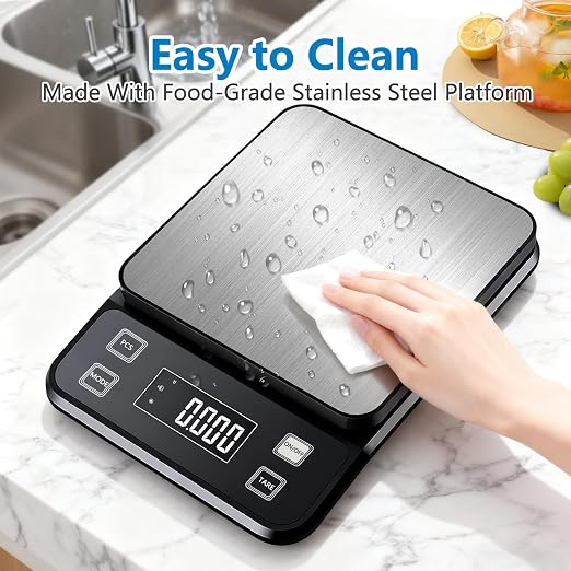 IPX7 Waterproof Food Scale 0.01oz/0.1g Precision Kitchen Scale Precisely Measures Grams and Ounces11lb/5kg Stainless Steel Digital Food Scales for Kitchen Gram Scale for Cooking, Baking