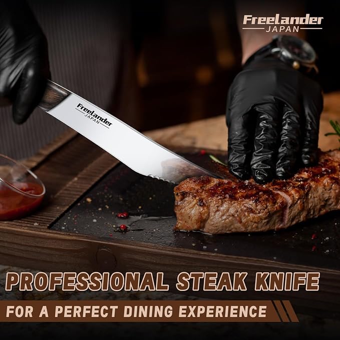 Freelander 4-Piece Pizza Knife Cutter Set, Sharp Serrated Stainless Steel Blades, Full Tang Forged Design, Ergonomic Non-Slip Handle, Durable, Rust-Resistant & Dishwasher Safe