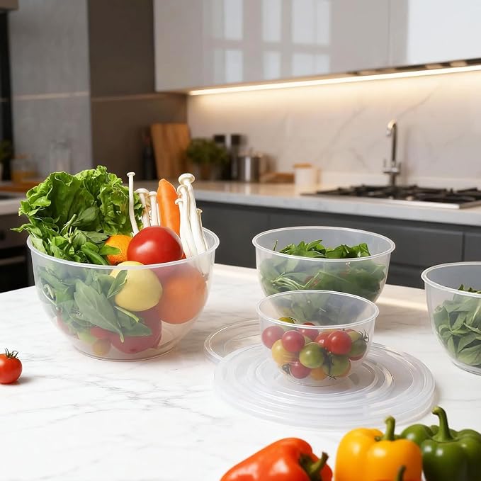 Greentainer Plastic Mixing Bowls with Lids Set for Kitchen, 5 Set Nesting Bowls for Mixing, Baking, Prepping, Cooking and Serving Food, Mixing Bowls Dishwasher, Microwave Safe