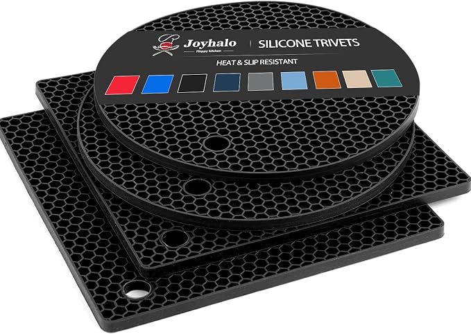 4 Pack Trivets for Hot Dishes | Hot Pads for Kitchen, Silicone Pot Holders for Kitchen Countertops,Table, Hot Pots and Pans, Easy to Wash and Dry,Black