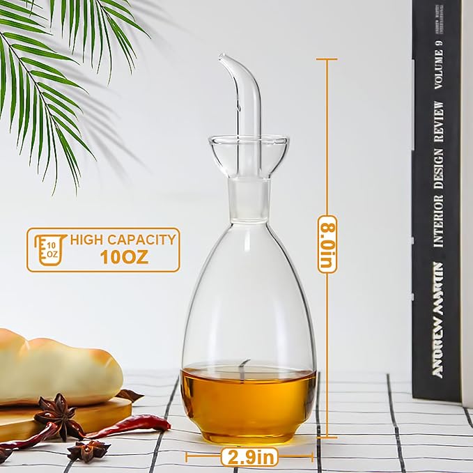 Affogato Glass Oil Bottle with Spout, Olive Oil Dispenser Vinegar Drizzler Pourer Stopper Pot, Soy Sauce Vinegar Cruet Non Drip Heat-Resistant for Cooking Kitchen Restaurant BBQ (10 oz)