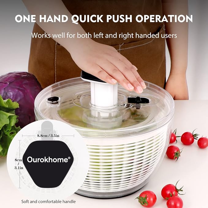 Ourokhome Salad Spinner Lettuce Spinner, One-handed Easy Press Large Salad Dryer Mixer and Rotary Cheese Grater Shredder - 3 Drum Blades Manual Speed Round Food Slicer Nut Grinder