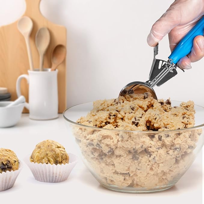 Meadow Lane Trigger Scoop - #24 Size (2-in Diameter) 2.7 Tbsp Capacity, Stainless Steel, Portion Control, Ice-cream & Cookie Dough Scoop, Blue