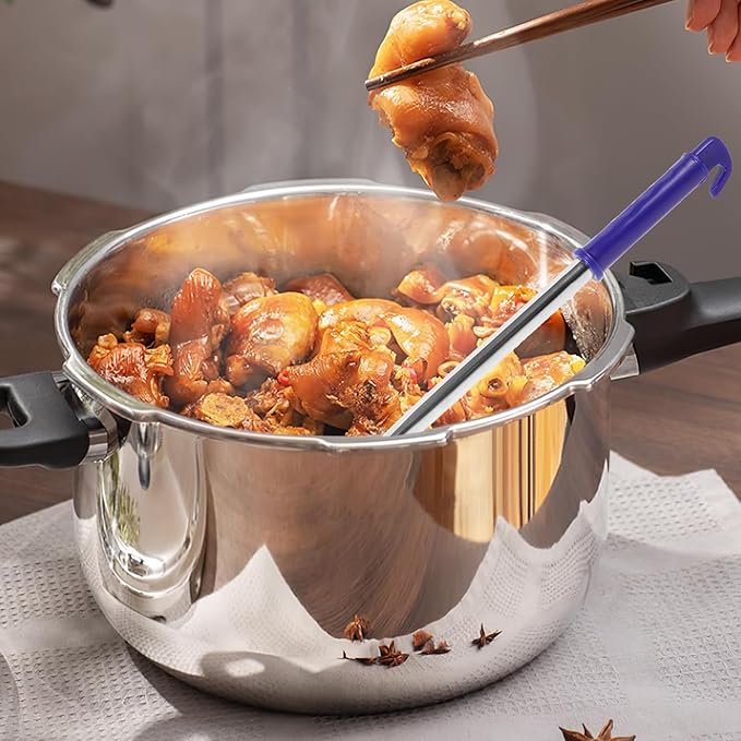 MAGICLULU 15 Inch Long Handle Water Scoop, Stainless Steel Metal Ladle with Blue Grip for Kitchen Cooking, Deep Pot Soup Spoon, Versatile Canning Dipper, Hangable Home Garden Cooking Utensil