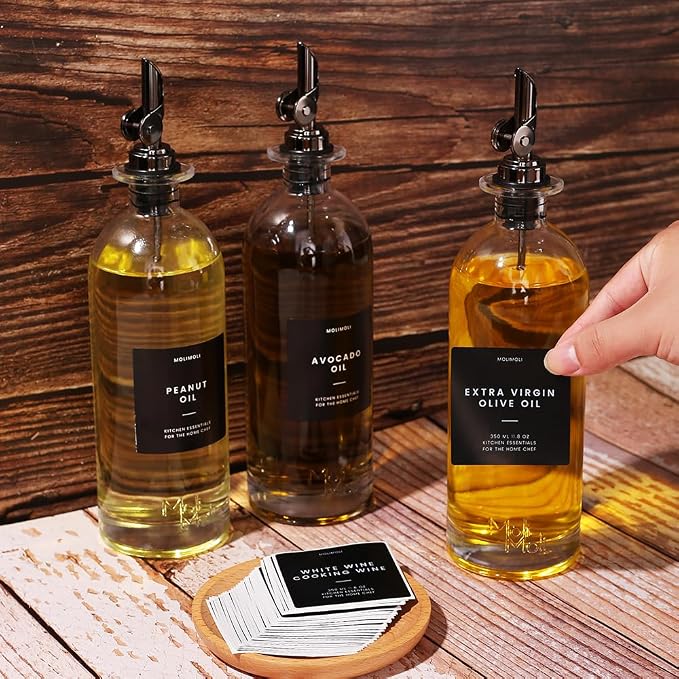 Molimoli Oil and Vinegar Dispenser with Metal Pour Spout, Weighted Pourer, Glass Bottle Dispenser for Kitchen, Olive Oil Cruet, Glass Olive Oil Bottle | 500ml, Set of 2