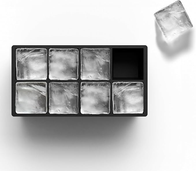 Ice Cube Molds – 2-Pack Silicone Trays for 8 Large Square Cubes – Slow-Melt Ice for Whiskey, Cocktails, Coffee & More (Black)