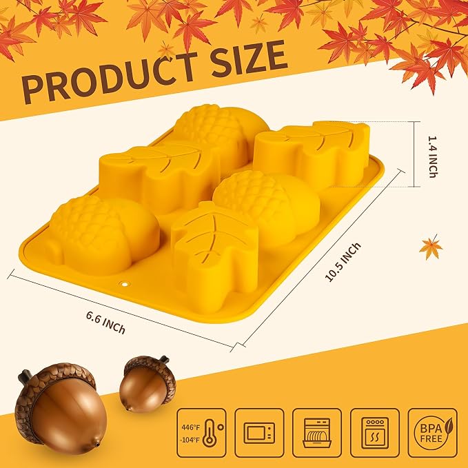Fall Soap Molds Silicone Acorn Leaf Mold, 3 Pack Fall Autumn Baking Molds for Muffin Mini Cakes Jello Jumbo Chocolate, 3D Thanksgiving Molds for Making Soap Wax Candle