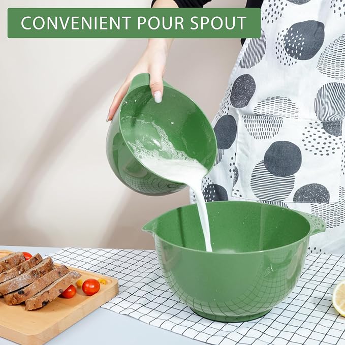 BoxedHome Classic Mixing Bowls Set of 4, BPA Free Plastic Microwave Safe | 4.5, 3.5, 2.5 and 1.7 QT, Non-slip Base Large Non-toxic Nesting Bowl with Pour Spout, Dishwasher Safe, for Prep, Cooking