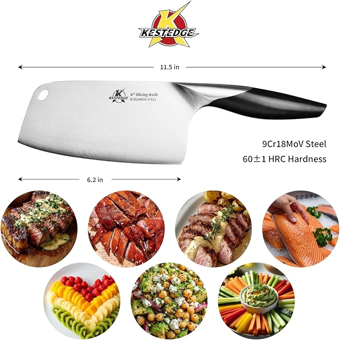 6 Inch Meat Cleaver 9Cr18MoV Steel Lightweight for Small Hands | 9Cr18MoV steel cleaver Forward-balanced lightweight design Textured non-slip handle for small hands and seniors