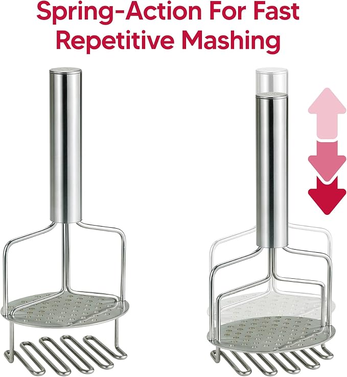 HIC Kitchen Dual-Action Potato Masher And Ricer, 18/8 Stainless Steel, Wire Masher With Built-In Ricer Disc For Extra-Creamy Potatoes