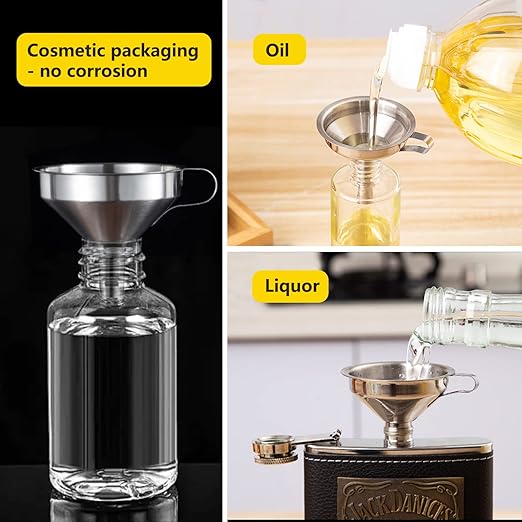 Small Funnels for Filling Bottles, Stainless Steel Small Kitchen Funnel Set of 3, Food Grade Mini Funnels for Kitchen Use Filling Bottles Liquor Flask Tiny Spice Cooking Powder Water 3in&2.2in&1.8in