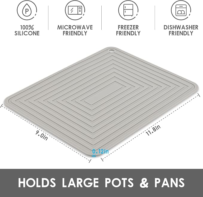 Trivets for Hot Pots and Pans-Trivets for Hot Dishes-Silicone Heat Resistant Mat for Countertops, Kitchen Small Dish Drying Mat, Silicone Pot Holders-Hot Pads for Kitchen Set 2 Light Grey