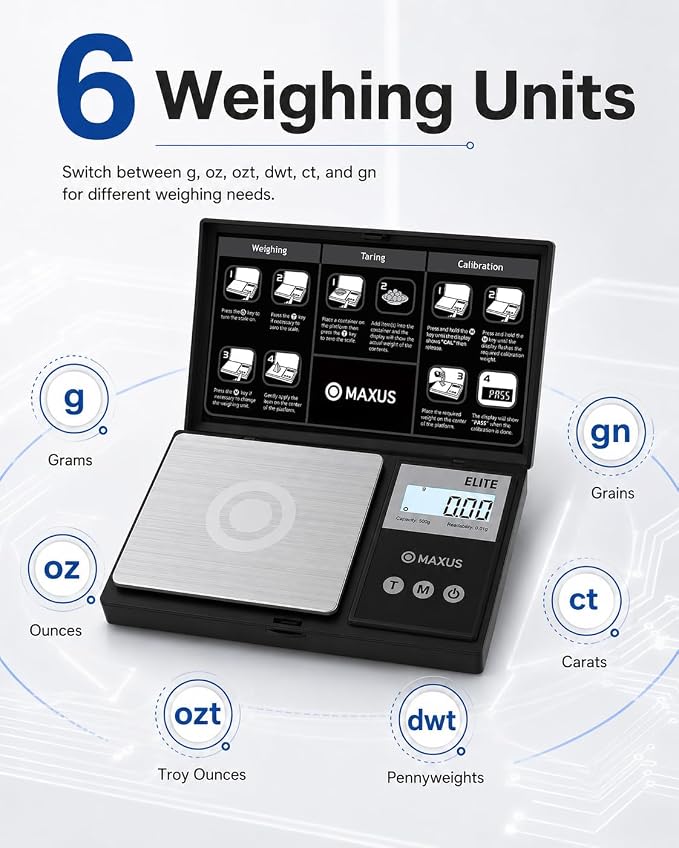 Digital Pocket Gram Scale 500g x 0.01g High Precision with Tray | Weighs Small Food, Jewelry, Ounces, Grains, LCD Display, Tare Function