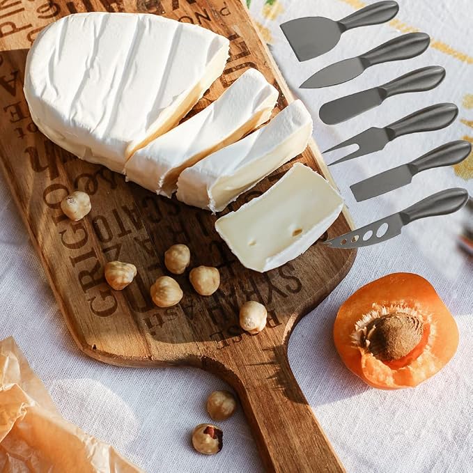 Premium 6-Piece cheese knife Stainless Steel Cheese Knife Collection with Cheese Fork Slicer and Cheese Cutters Cheese Tool Collection Great Gift (Black)