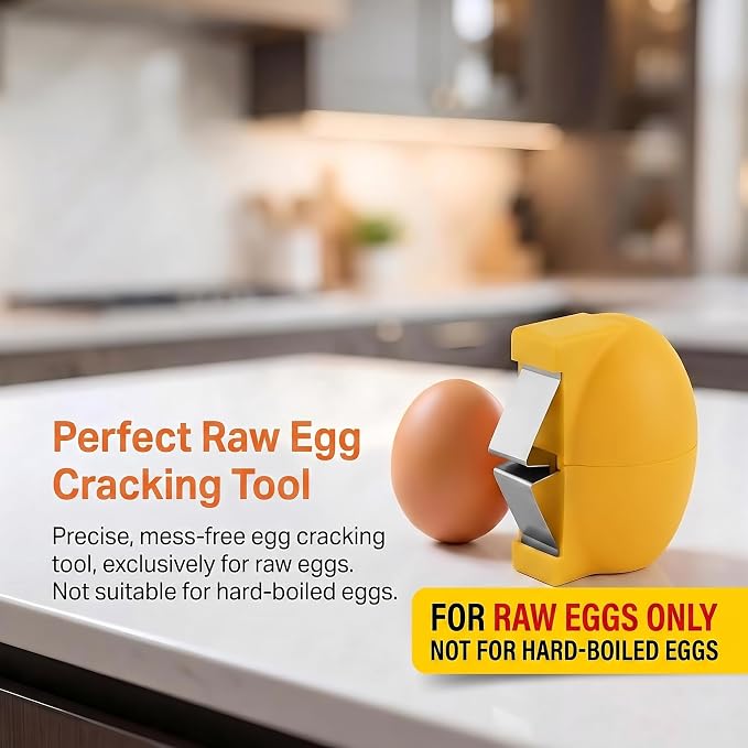 2026 Upgraded Stainless Steel Egg Cracker and Separator – 2 Pack Raw Egg Opener with Shell Cutter, Dishwasher Safe Egg Tool, Yolk & White Separator for Fresh Eggs, Not for Hard Boiled (Yellow)