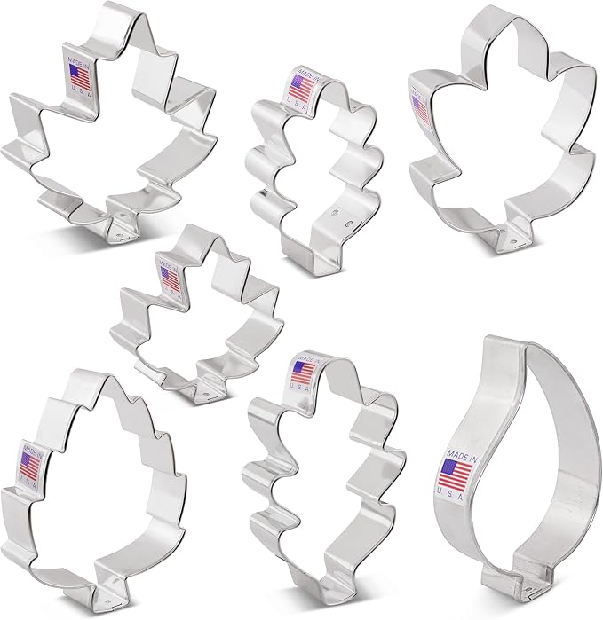 Ann Clark Fall Leaves 7-Pc. Cookie Cutter Set, Made in USA, Birch, Maple, Oak, Hawthorn and Teardrop Leaves