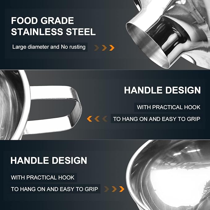 Walfos 5.5 Inch and 4 inch Stainless Steel Wide-Mouth Funnel with Handle for Wide and Regular Mason Jars Canning Jars,Wide Mouth Funnels for Kitchen Use Transferring Liquid and Dry Ingredients!