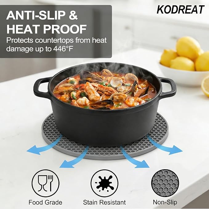 4 Pack Silicone Trivets for Hot Dishes | Heat-Resistant Non-Slip Hot Pads for Kitchen Countertops and Tables, Food-Grade Thick Silicone Mats (7.1x7.1in)