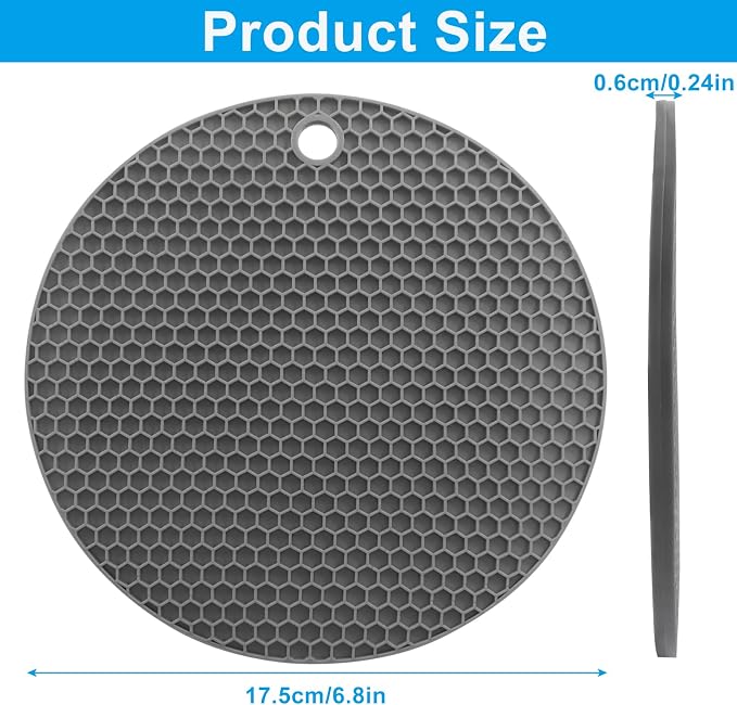 Silicone Trivet Mat, 6Pcs, Gray | Non Slip, Heat Resistant, Extra Thick, Large, Multipurpose