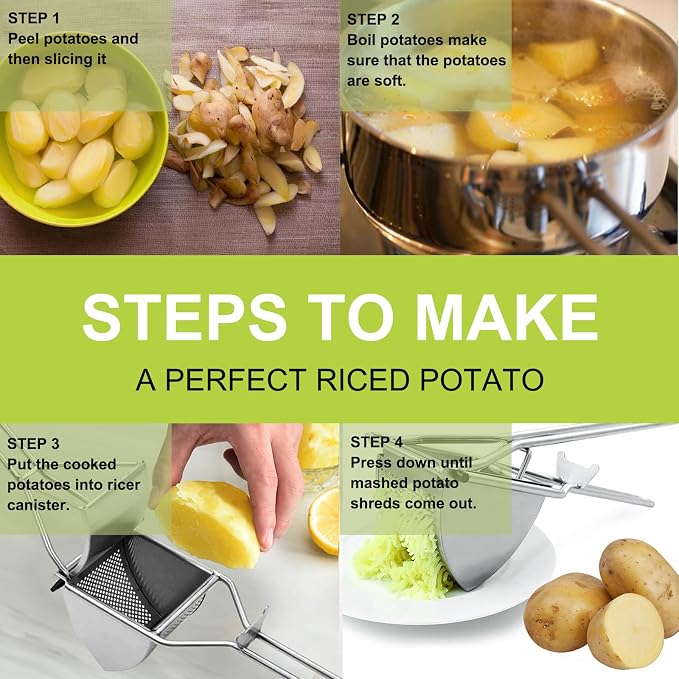 Potato Ricer Set,Heavy Duty Stainless Steel Potato Masher and Ricer for Mashed Potatoes,Vegetables, Professional Kitchen Tool, Press, Large Masher, Press and Mash for Baby Food, Fruit Juices
