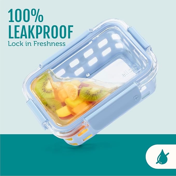 Ello Duraglass 3.4 Cup Glass Meal Prep Containers, 10 Pc, 5 Pack, Melon | Glass meal prep set with silicone sleeves, leakproof BPA-free lids, microwave and oven safe, freezer and dishwasher safe