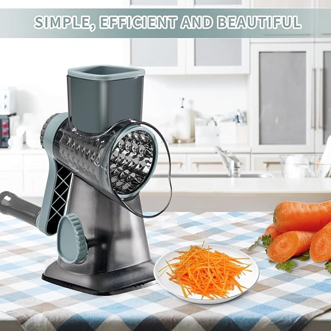 Cheese Grater with Handle, Multifunctional Manual Rotary Cheese Grater - Cheese Shredder Easily Chop Carrots, Potatoes, Vegetables and Fruits and Easy to Clean (Blue)