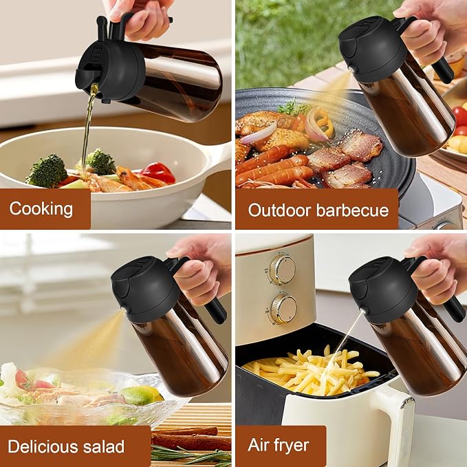 YARRAMATE 2PCS 16oz/470ml Oil Sprayer for Cooking (Black & White) | Food-Grade 2 in 1 Olive Oil Dispenser Bottle for Kitchen, Premium Dark AmberGlass Oil Bottle for Air Fryer, BBQ