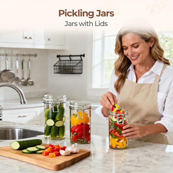 ComSaf Glass Pantry Jars with Airtight Lids 34 oz 3 Pack Coffee Canisters | Flour sugar rice, Sourdough pickling, Pantry organization, Pickling fermenting, Sourdough starter, Cabinet organization