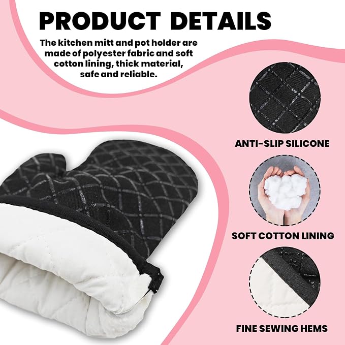 Funny Oven Mitts and Pot Holders（Set of 2） This Can Bake Heat Resistant Mitts Retro Silicone Non-Slip Oven Mitts Kitchen Gift for Men Women Great Birthday Gift for Bake Lover Chef Mom